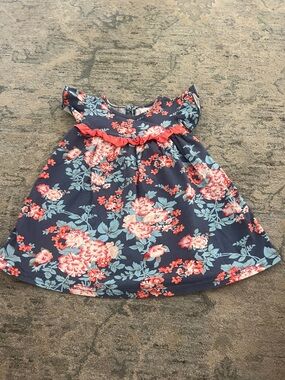 Girls Navy Floral Ruffle-Trim Dress